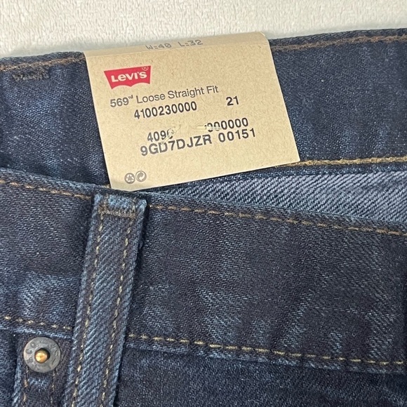 NWT Levi’s 569 40W 32L Loose Fit Straight Leg Dark Wash Stiff Denim Raw Jeans - Picture 4 of 11